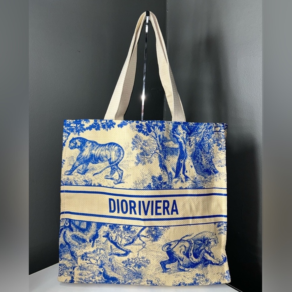 Christian Dior GWP Blue Dioriviera Straw Tote Bag - Picture 6 of 11